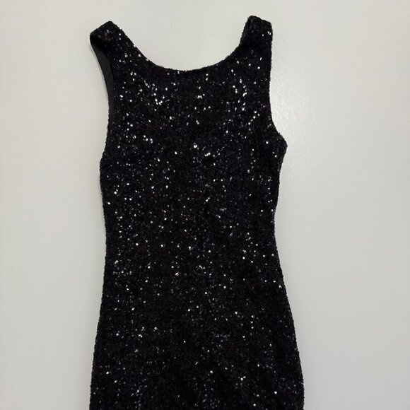 XS Black Sequin Body Con Mini Dress Crystal Doll - Picture 1 of 8